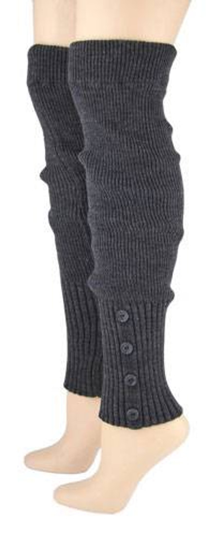 Women's 4 Button Charcoal Leg Warmers Footwear Heavy Knit 20" Foot Traffic