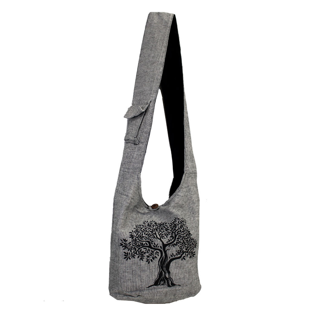 Tree of Life Gray Cotton Sling Bag Purse