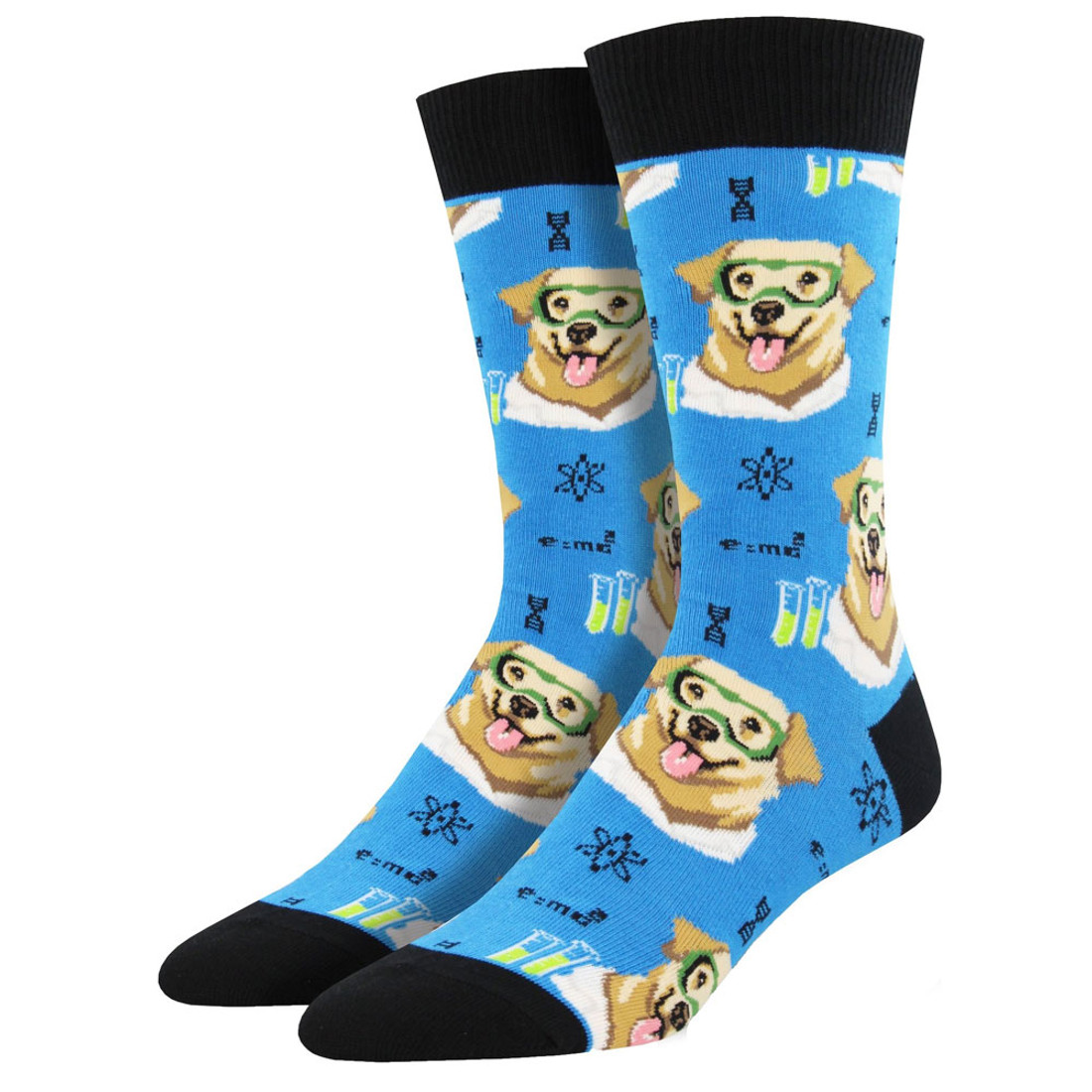 Men's Crew Socks Science Lab Golden Retriever Puppy Dogs Blue