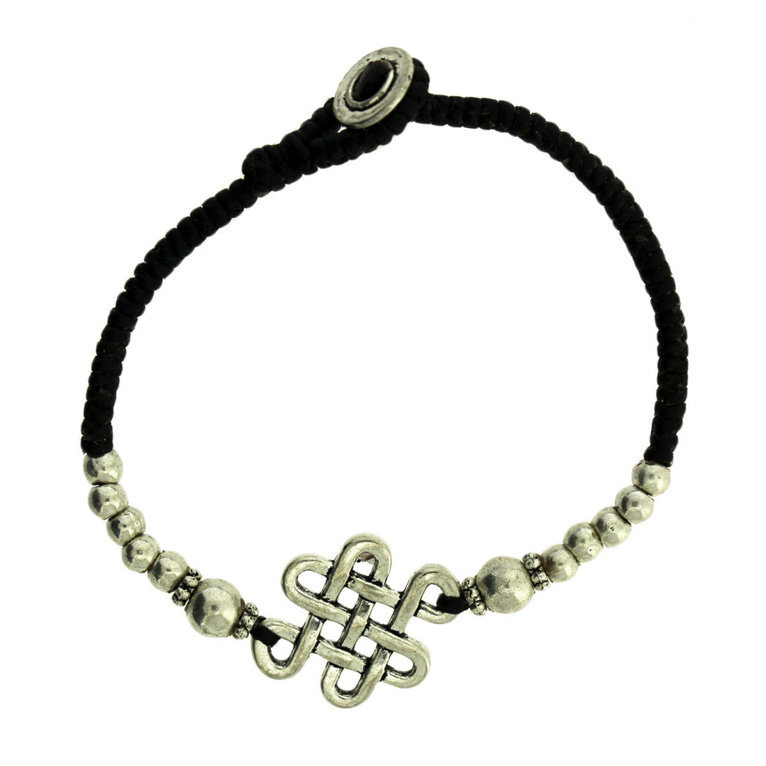 Celtic Infinity Knot Design Silver Alloy Bracelet Wrist Jewelry Waxed Linen Wristband