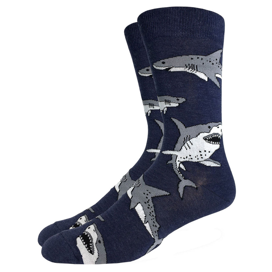 Men's Crew Socks Great White Shark Attack Heather Navy Blue