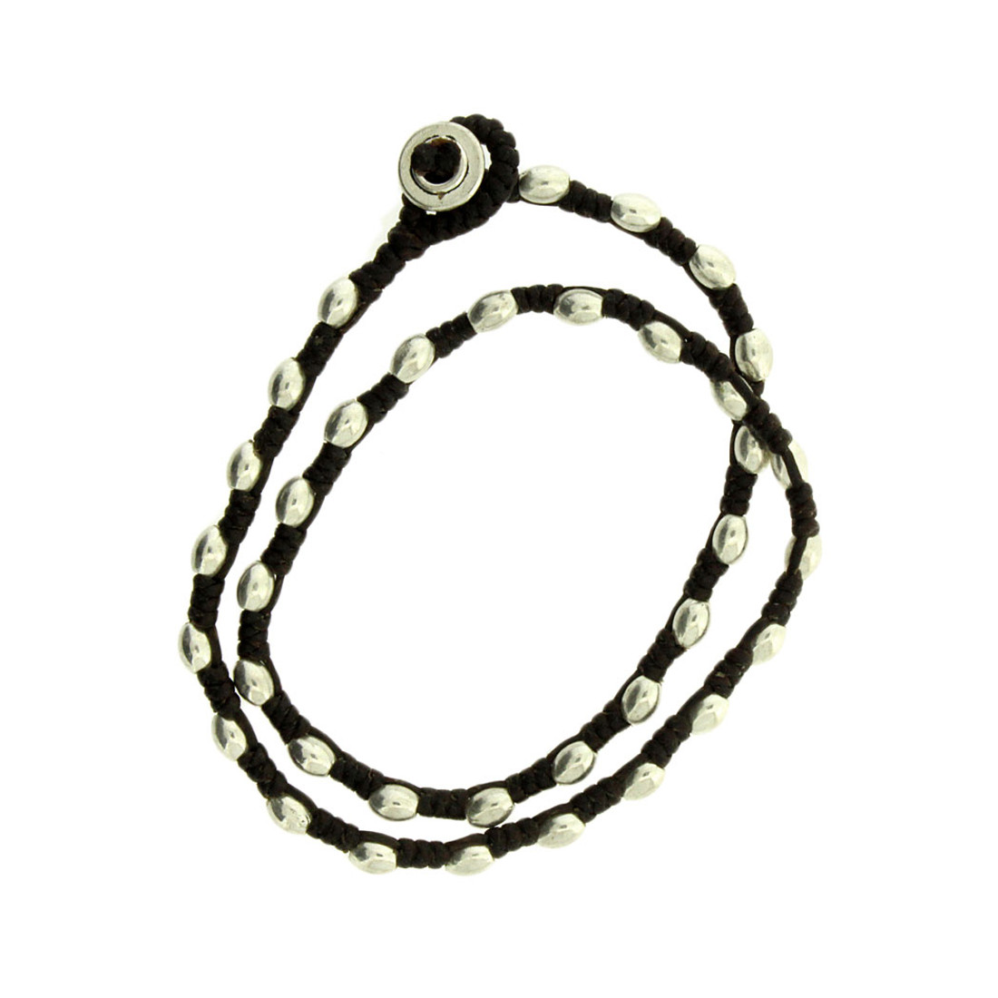 Double Wrap Silver Alloy Bracelet Waxed Linen Wristband