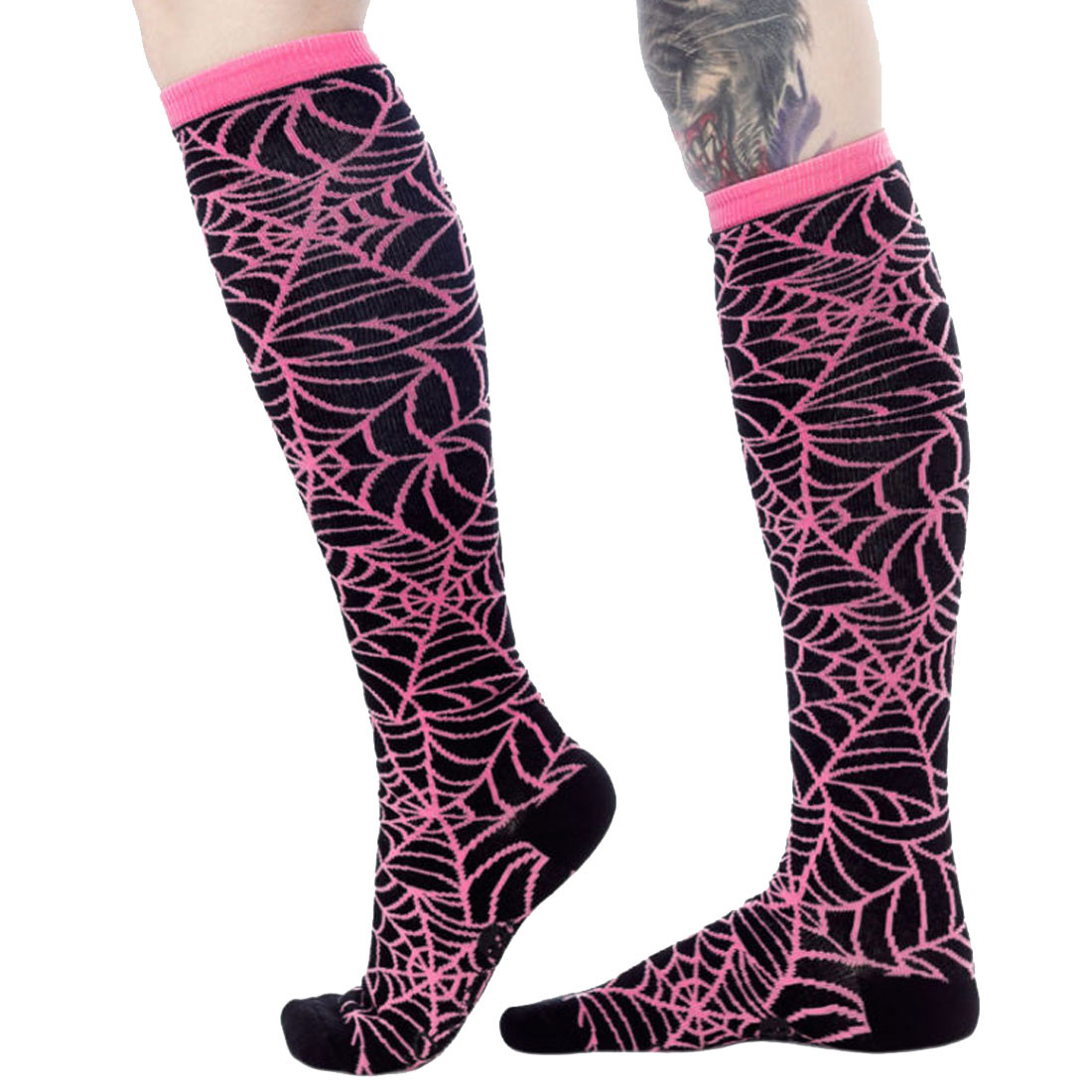 Women's Knee High Socks Pink Spider Webs