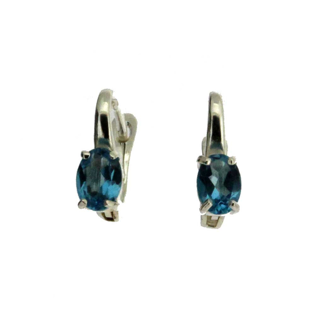 Faceted Blue Topaz Hoop Earrings Sterling Silver