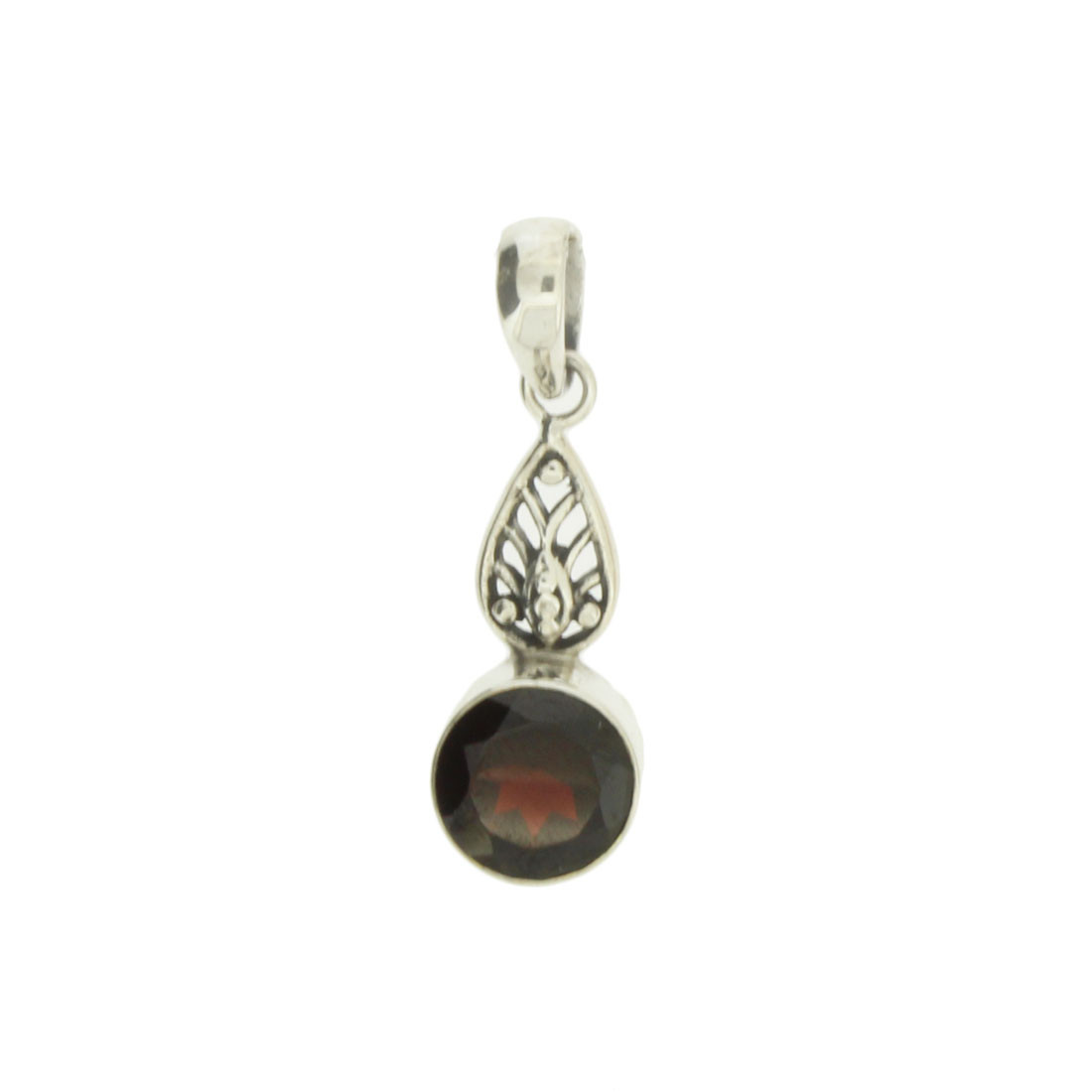 Faceted Round Red Garnet Pendant Sterling Silver Jewelry