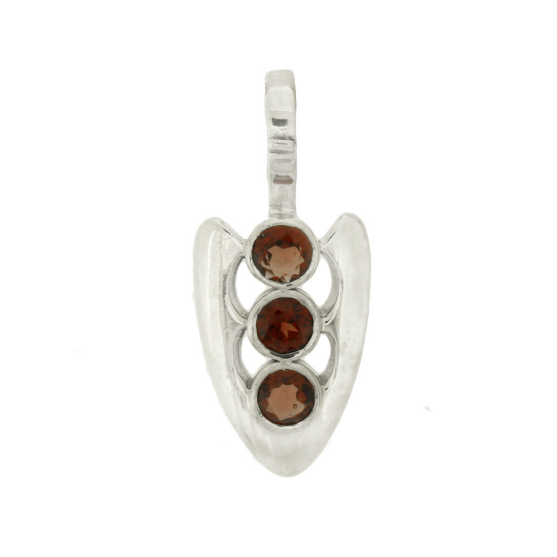 Faceted Three Round Red Garnet Pendant Sterling Silver Jewelry