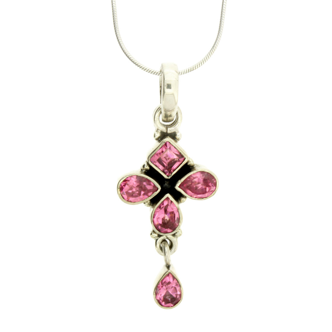 Pink Faceted Cubic Zirconia Sterling Silver Pendant