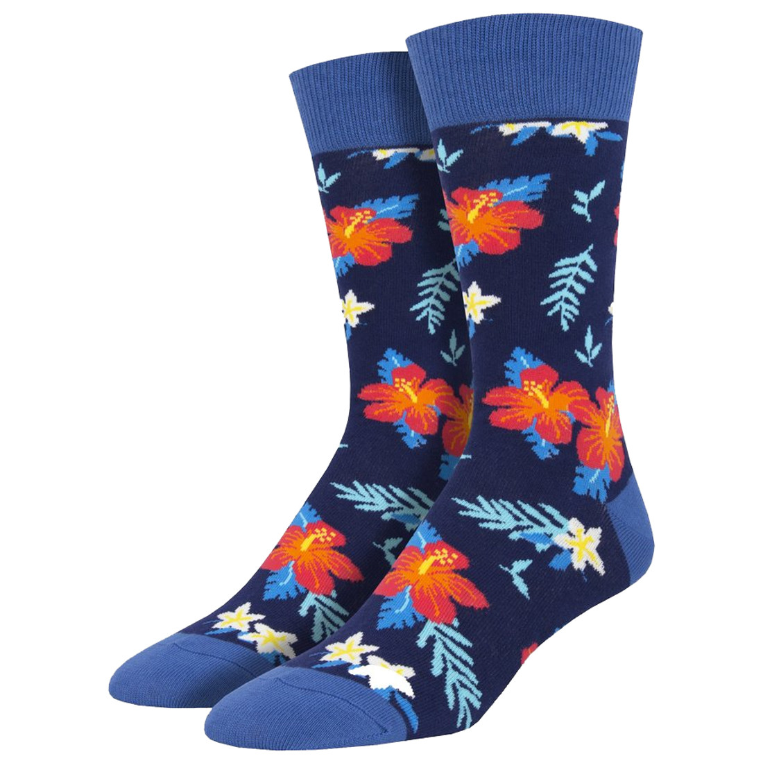 Men's Crew Socks Aloha Floral Hawaiian Hibiscus Flowers Blue Men's Crew Socks Aloha Floral Hawaiian Hibiscus Flowers Blue
