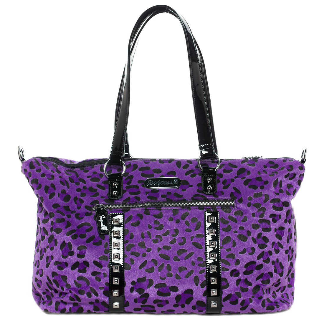 Sourpuss Purse Leda Purple Leopard Stud Crossbody Shoulder Travel Bag