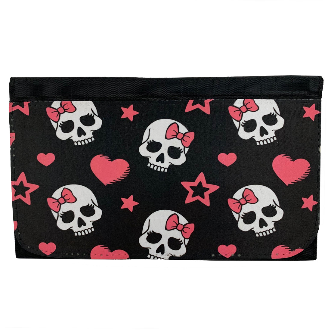 Girly Skull with Pink Bow Women's Wallet Black Poly Canvas