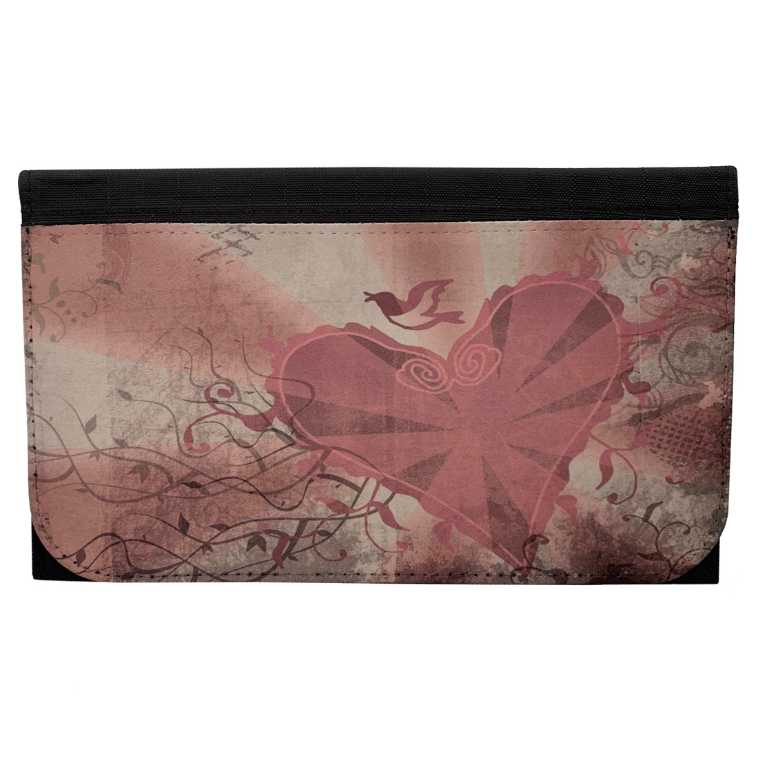 Mauve Heart and Swallow Women's Wallet Black Poly Canvas