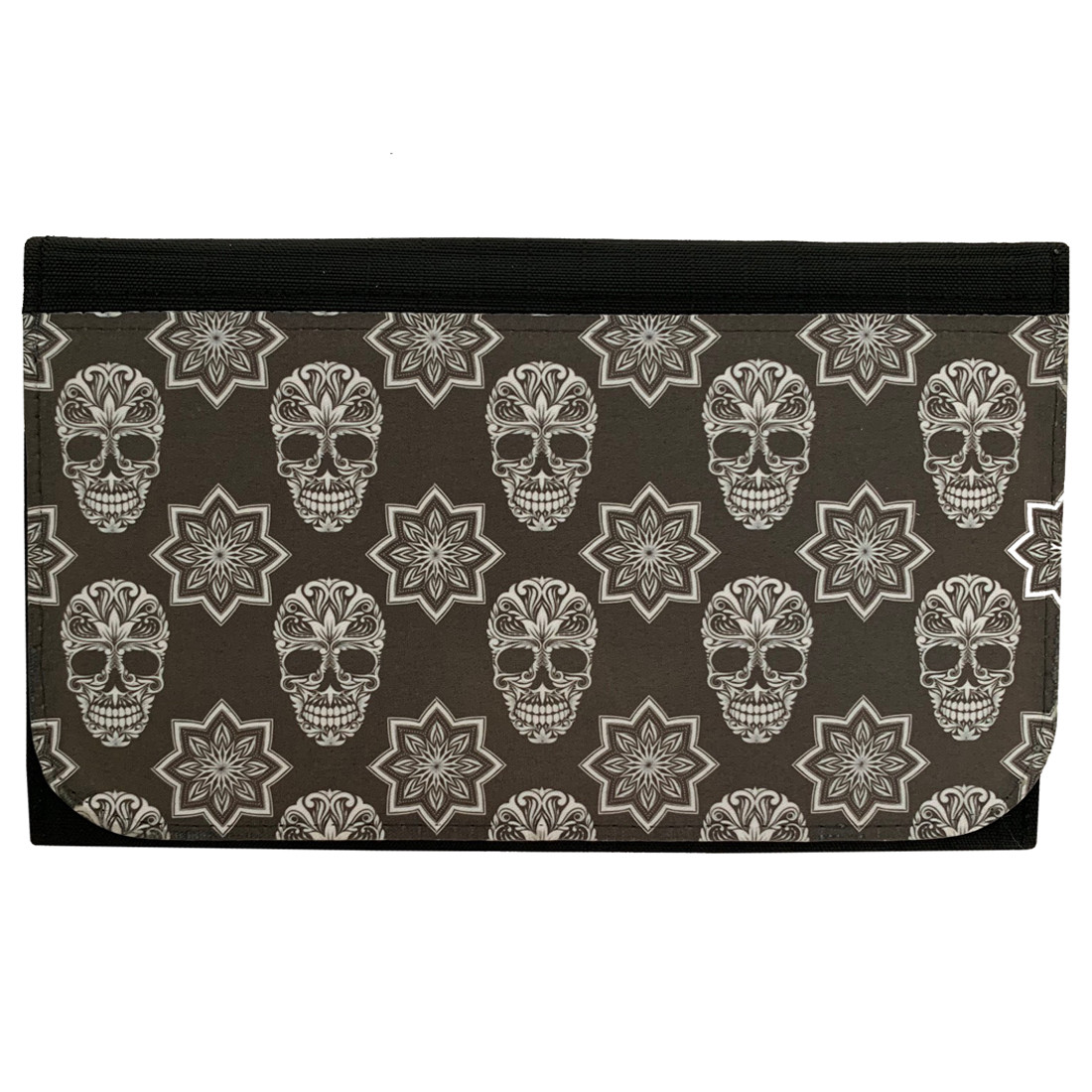 Black and White Sugar Skull Women's Wallet Black Poly Canvas Clutch