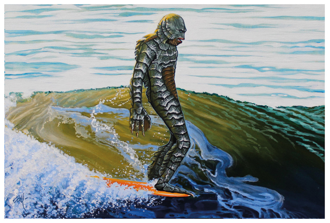 Creeping on the Nose by Mike Bell Fine Art Print Creature from the Black Lagoon Surfing
