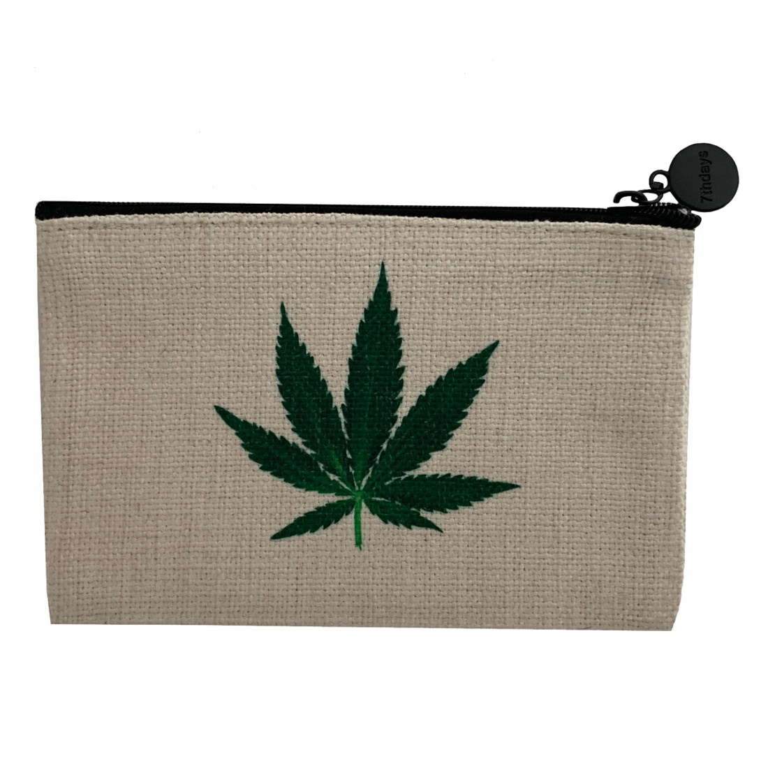 Green Pot Leaf Linen Cosmetic Bag