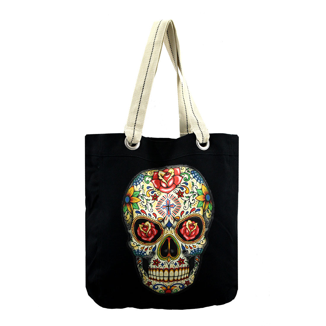 Colorful sugar skull tote bag