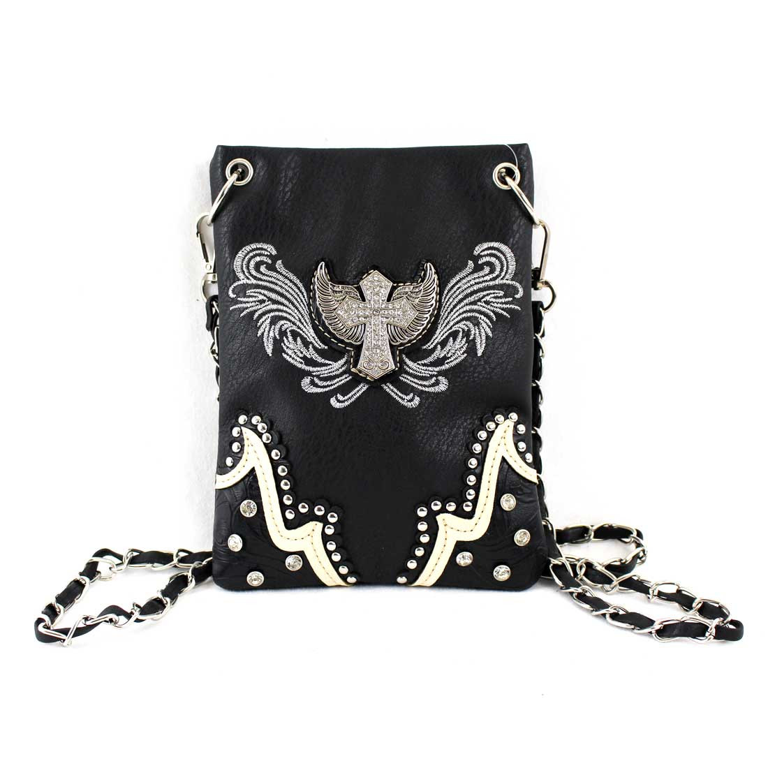 Cross and Wings Black Crossbody Bag