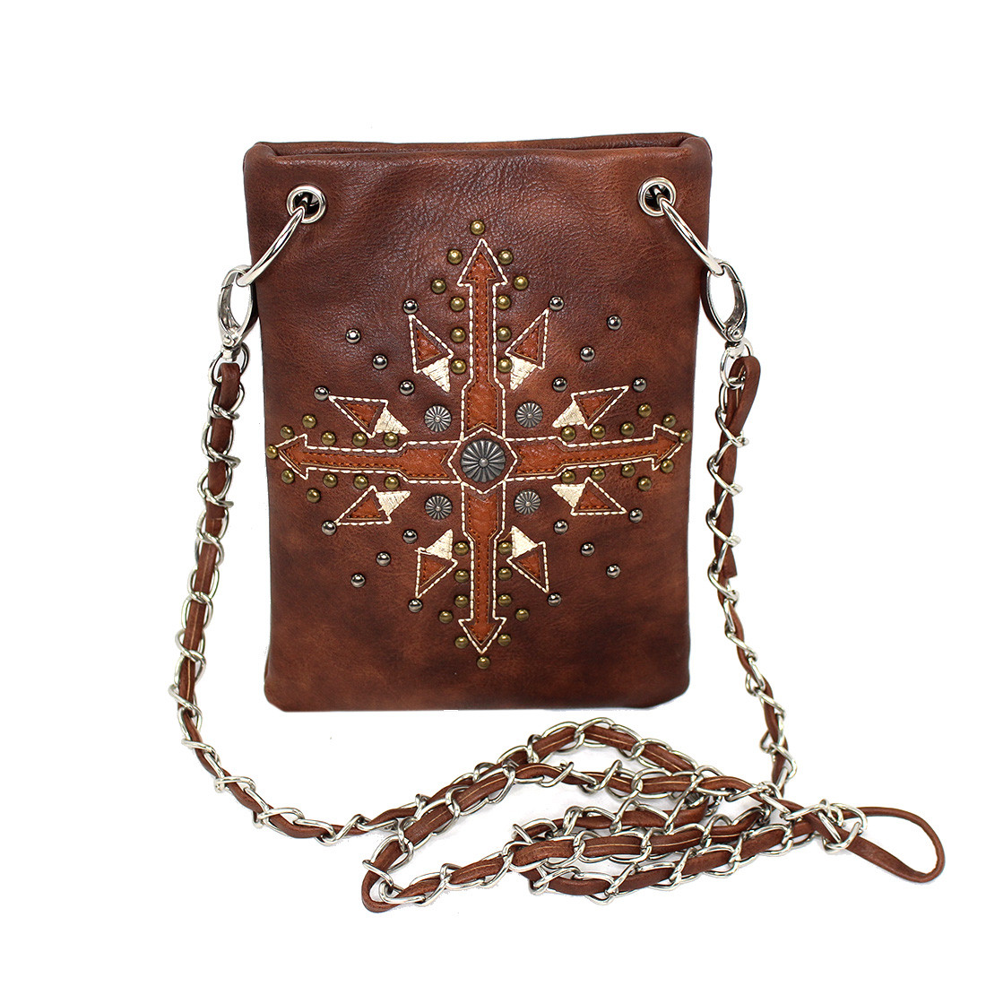 Brown southwestern design small crossbody shoulder purse. 