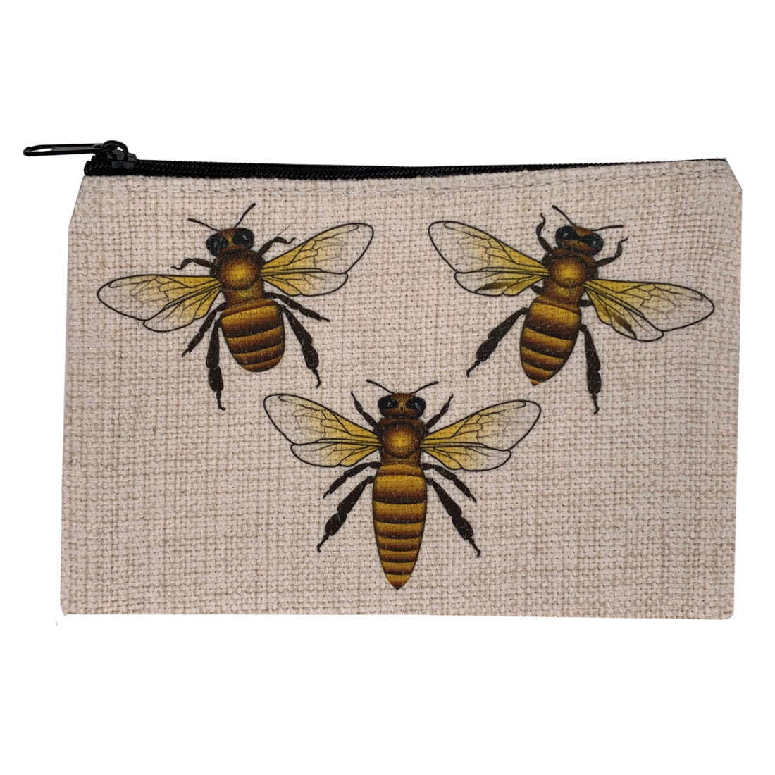 Save The Bees Small Linen Zippered Makeup Bag