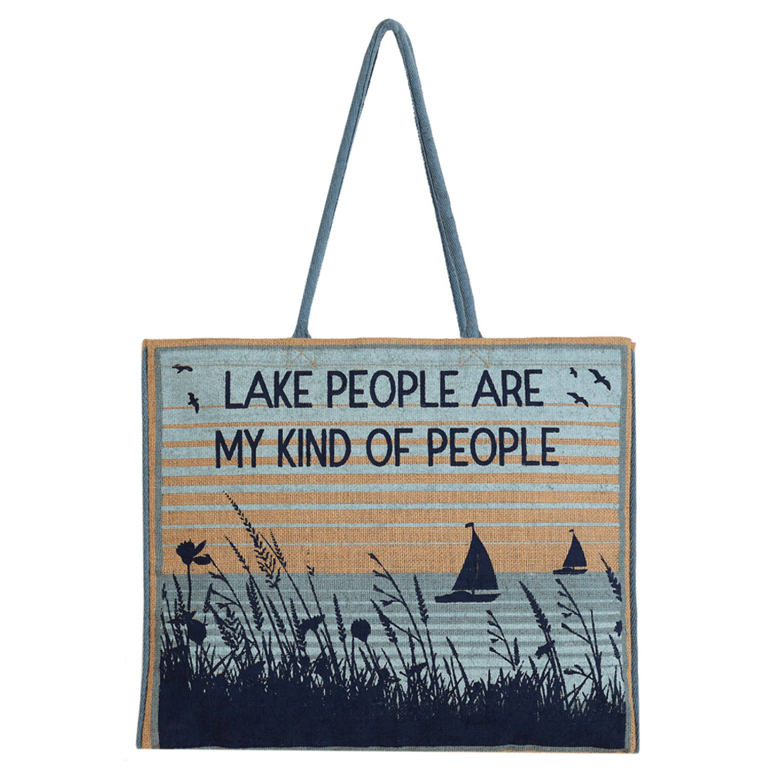 Mona B Lake People Burlap Tote Bag