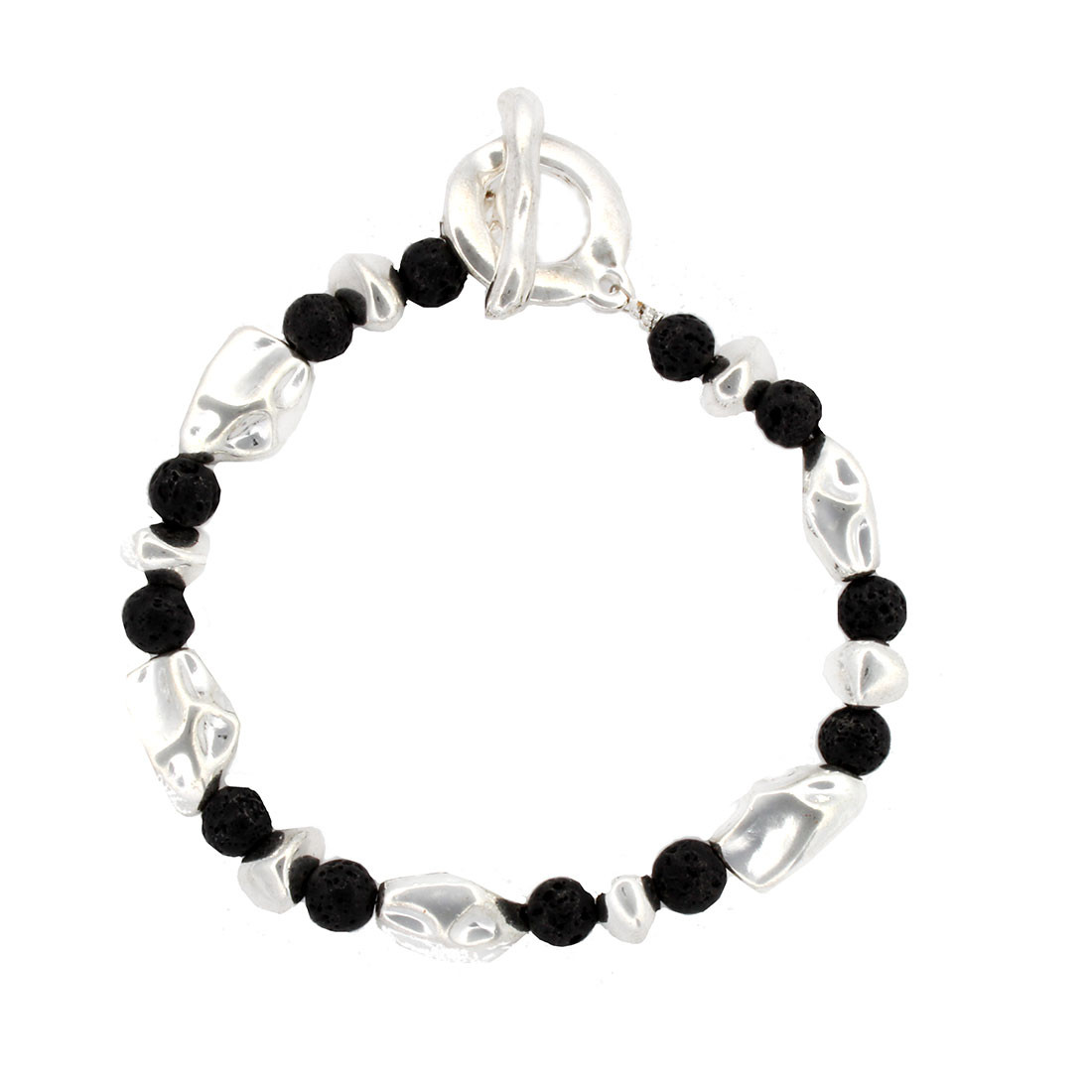 Black Lava stone and alloy beaded bracelet. 