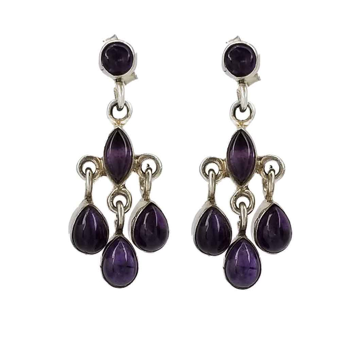 Purple Amethyst sterling silver dangle chandelier earrings. 