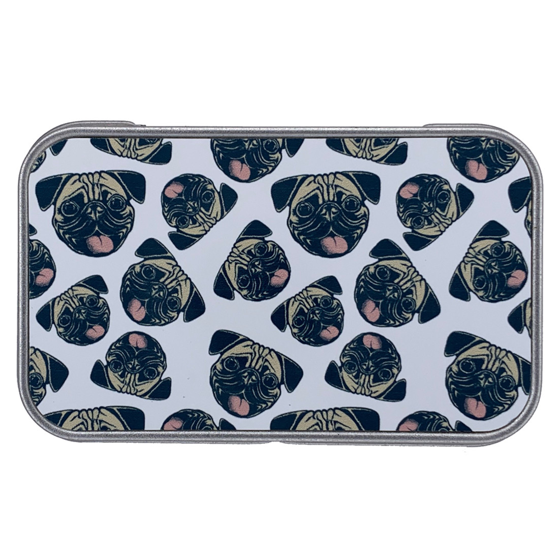 Pug Puppy Dog Faces Small Metal Tin Box