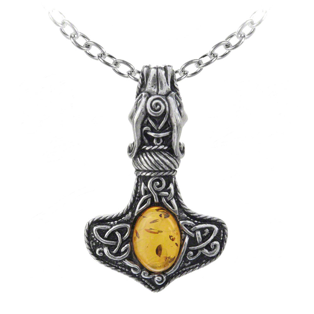 Alchemy Gothic - P728 - Amber Dragon Thorhammer Pendant