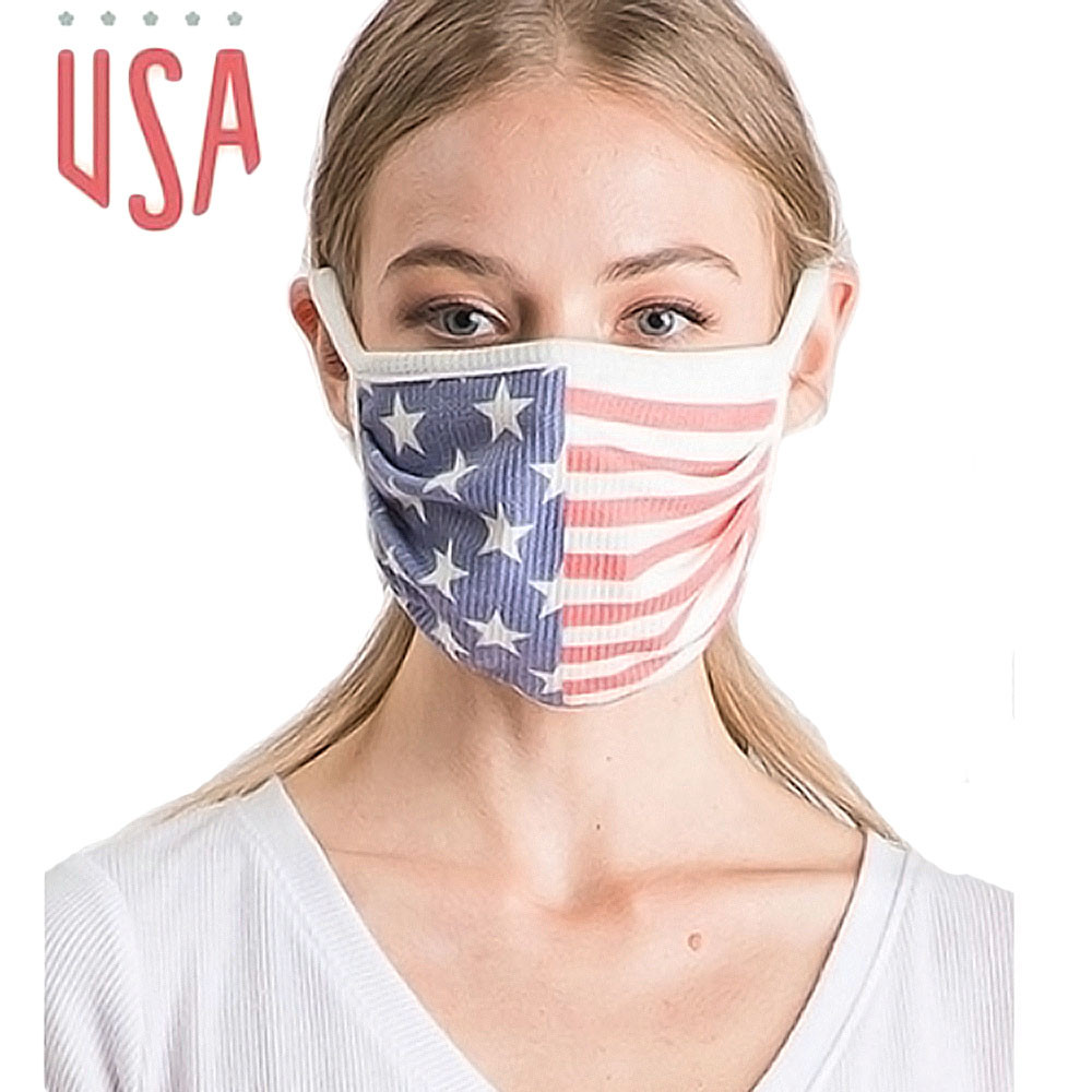 Reusable American Flag stars and stripes ribbed face mask front view