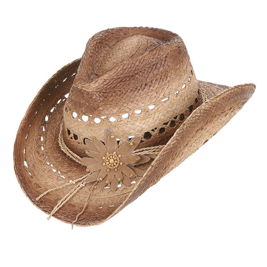 Mallorie cowgirl hat with flower on front.  
