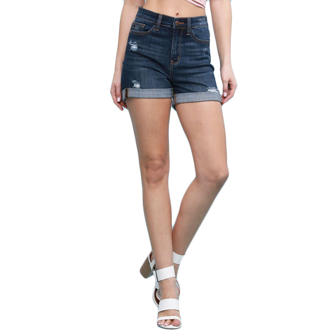 Judy Blue denim cuffed rugged shorts. 
