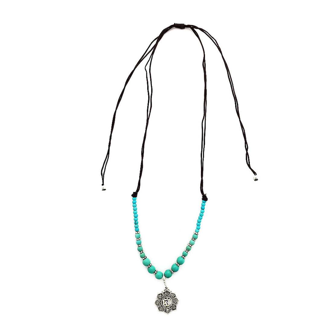 Mandala alloy and turquoise Howlite beaded necklace. 