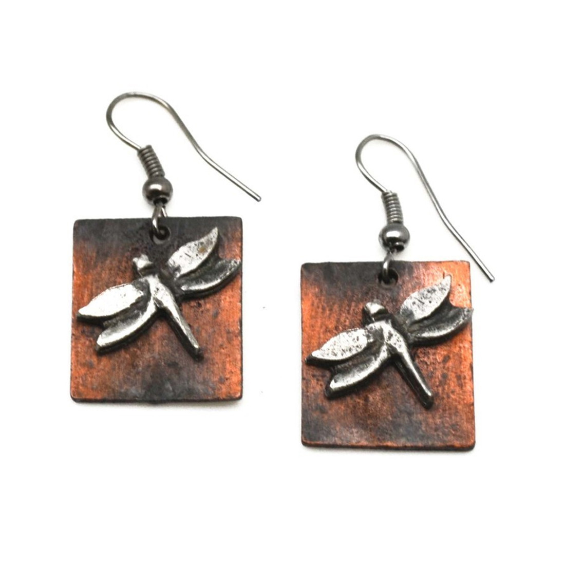 Dragonfly Dangle Pewter Earrings