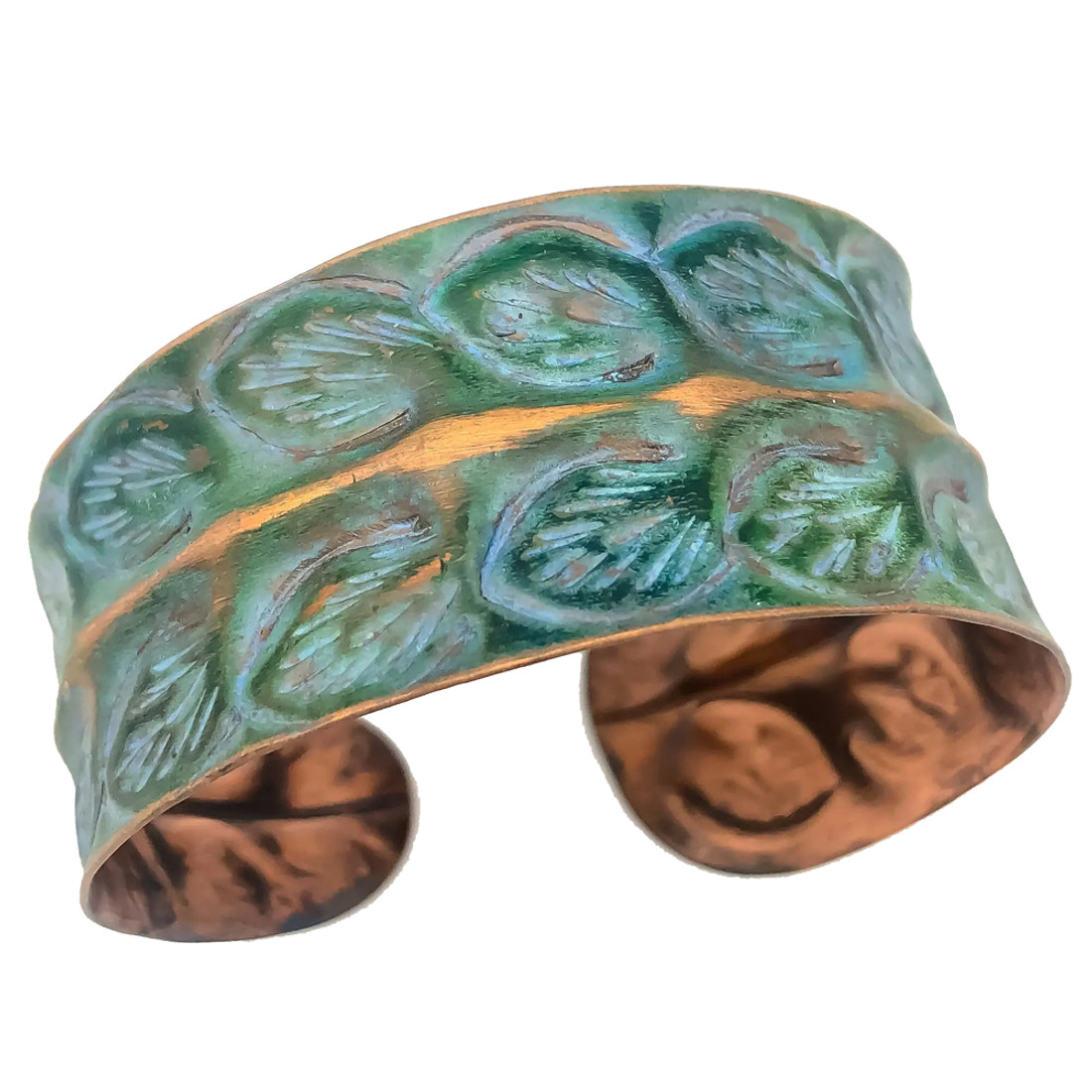 Copper Patina Rows of Leaves Bracelet