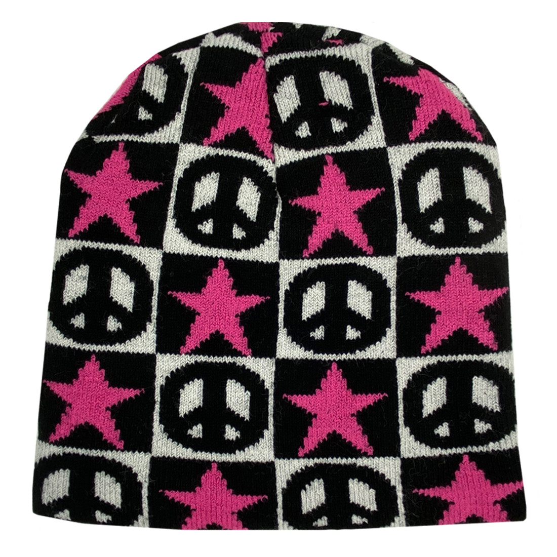 PInk Stars and Peace Signs Beanie Cap