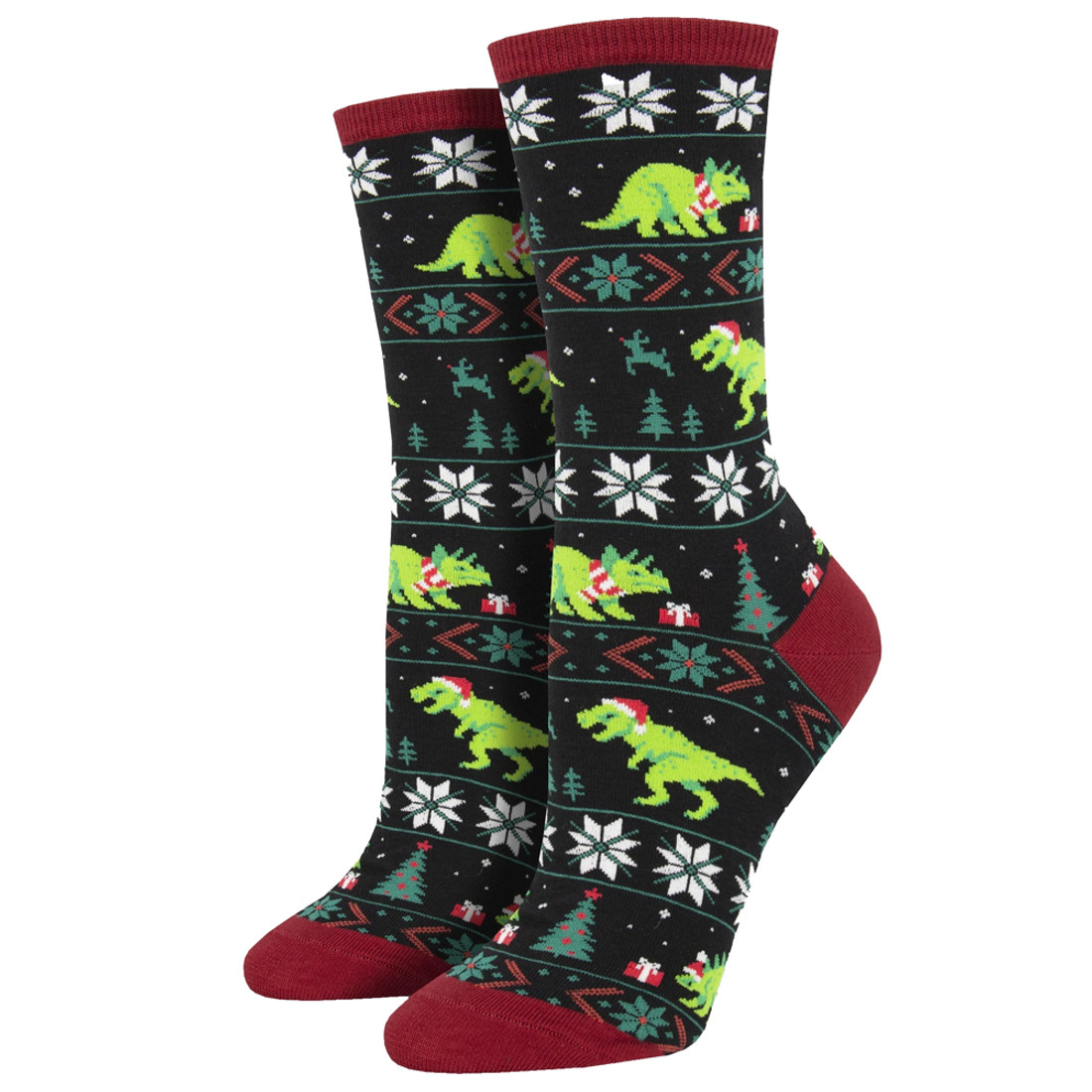 Santasaurus Rex Dinosaur Holiday Women's Crew Socks