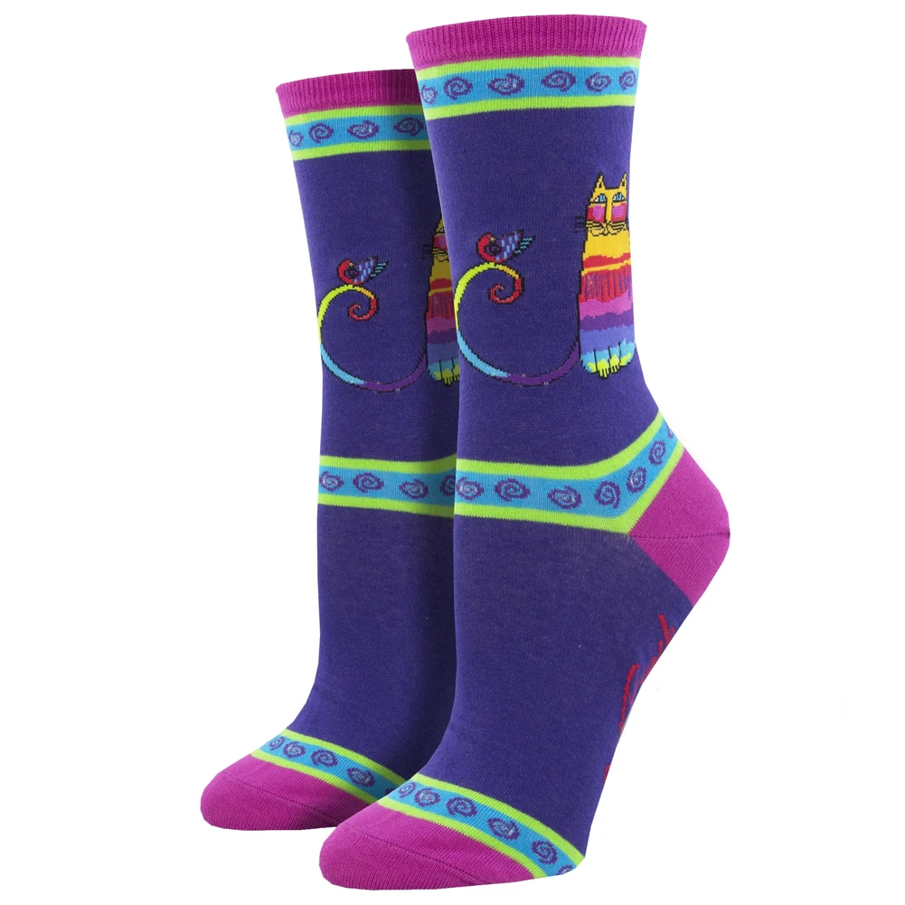 Laurel Burch Rainbow Cat Women's Crew Sock