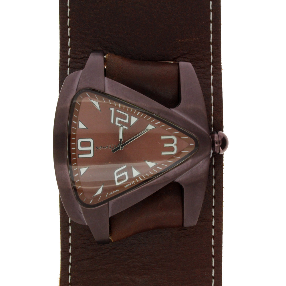 Thick brown leather watch.