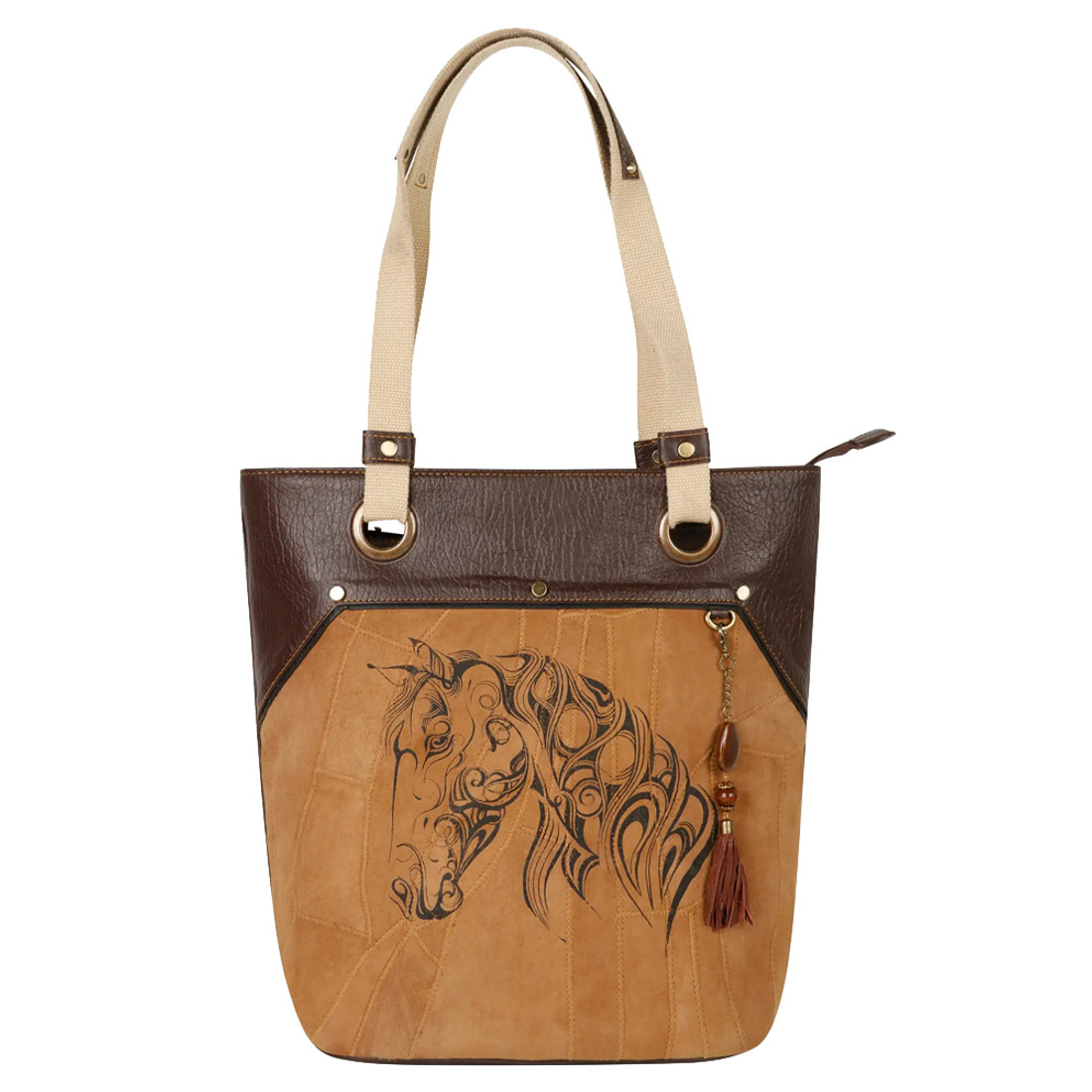 Horse Print Upcycled Genuine Leather Tote Bag Purse