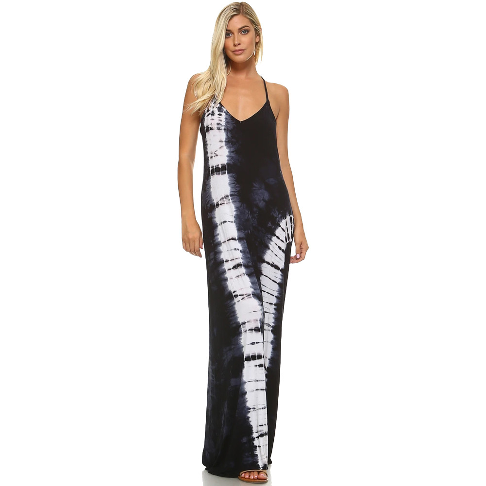 MIDNIGHT NAVY TIE DYE SEXY MAXI DRESS 