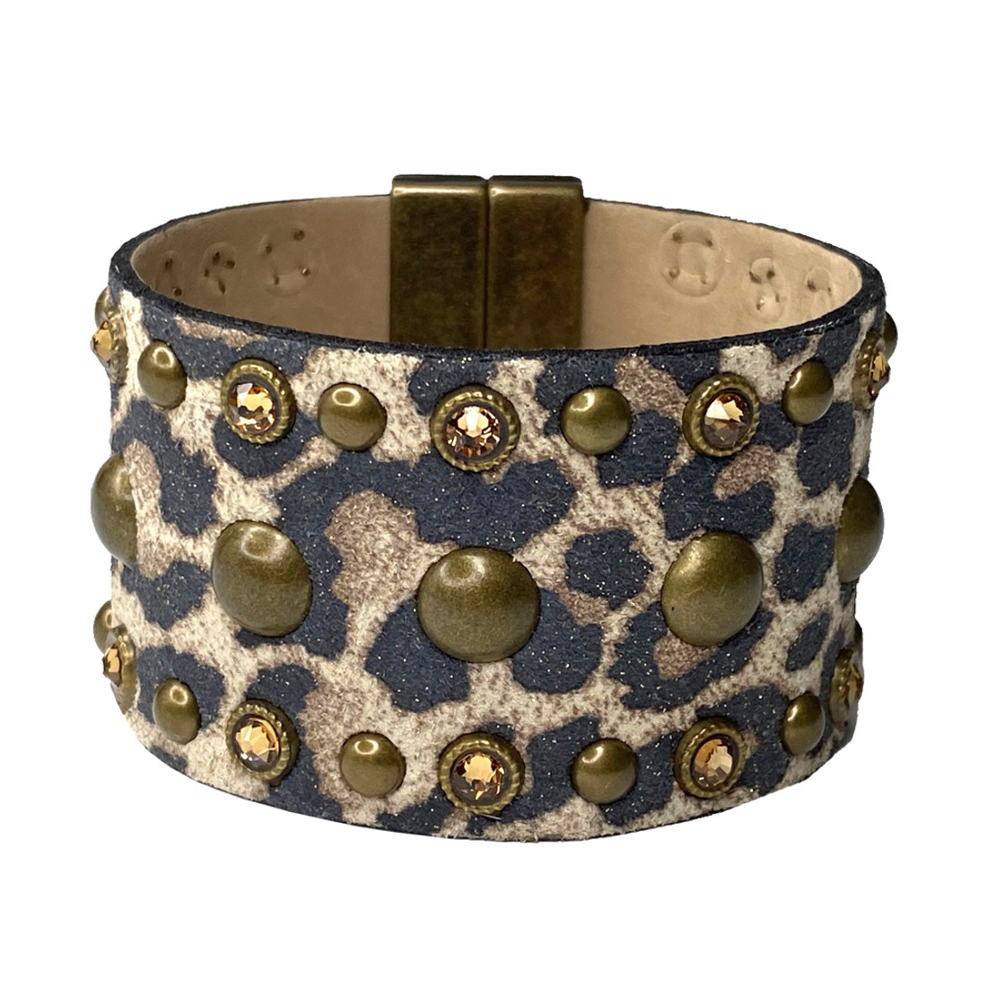 Leopard Print Studded Italian Leather Cuff