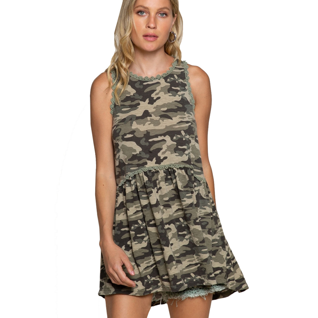 Camo Flowy Babydoll Knit Top