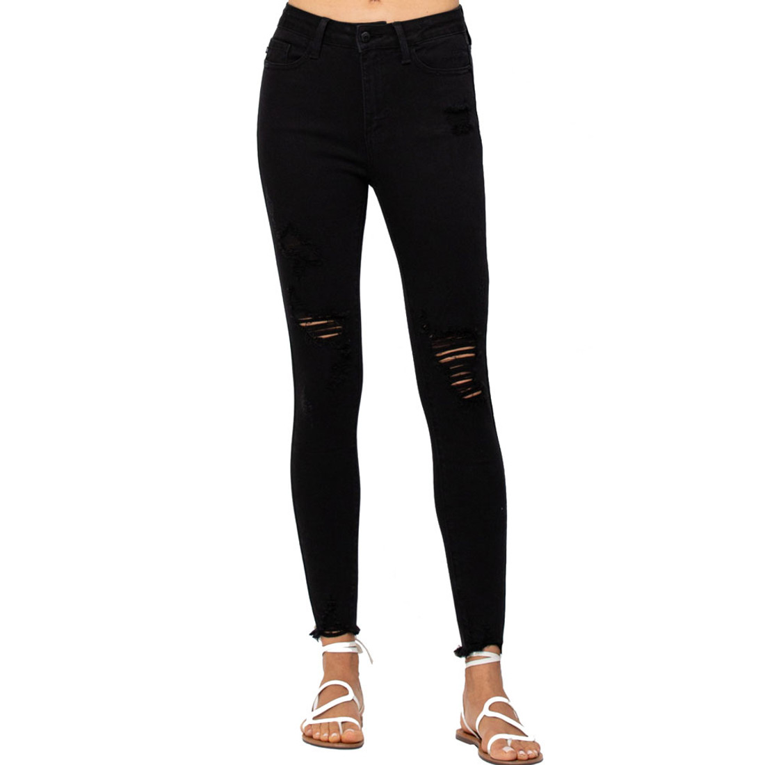 Judy Blue High Waist Skinny Fit Destroyed Black Jeans