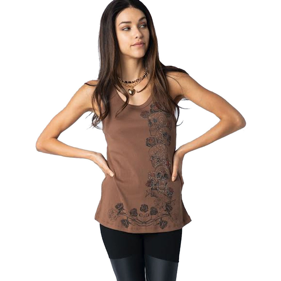 Vocal Apparel Brown Lace Up Back Tank Top