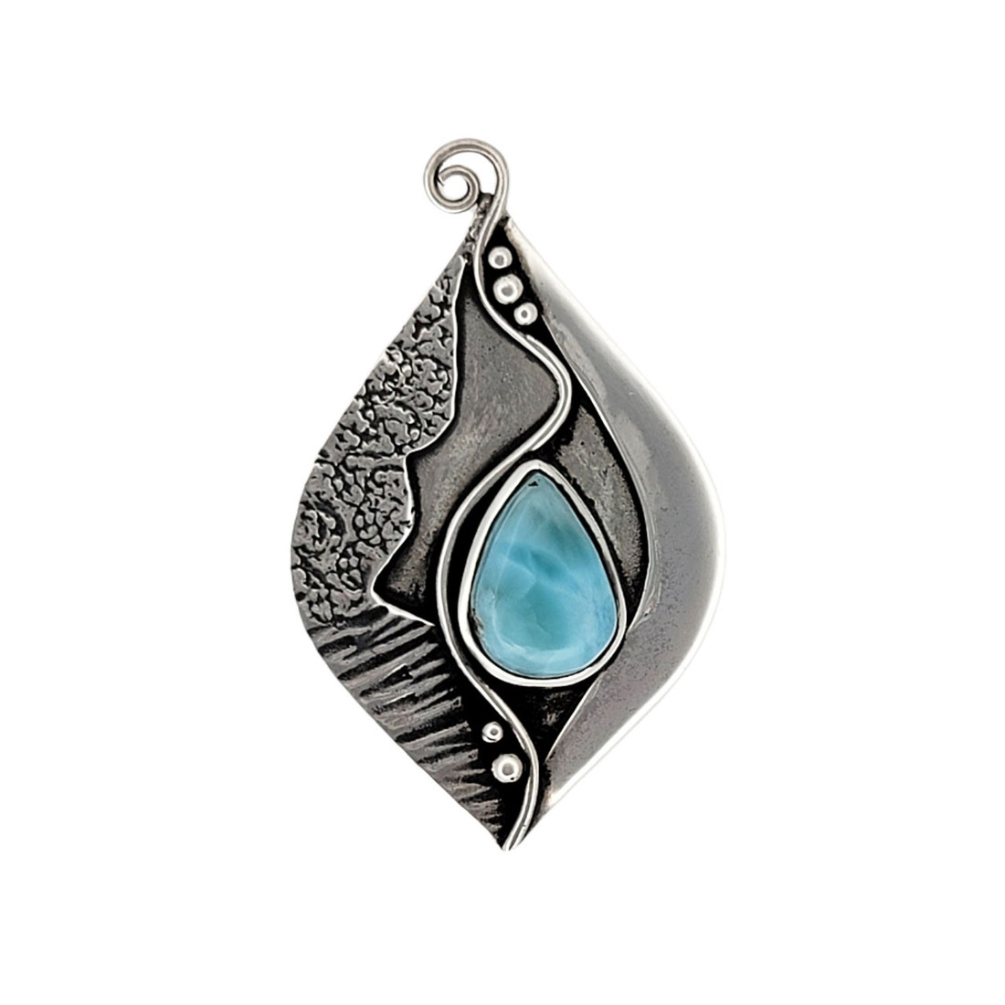 Large blue Larimar sterling silver pendant. 