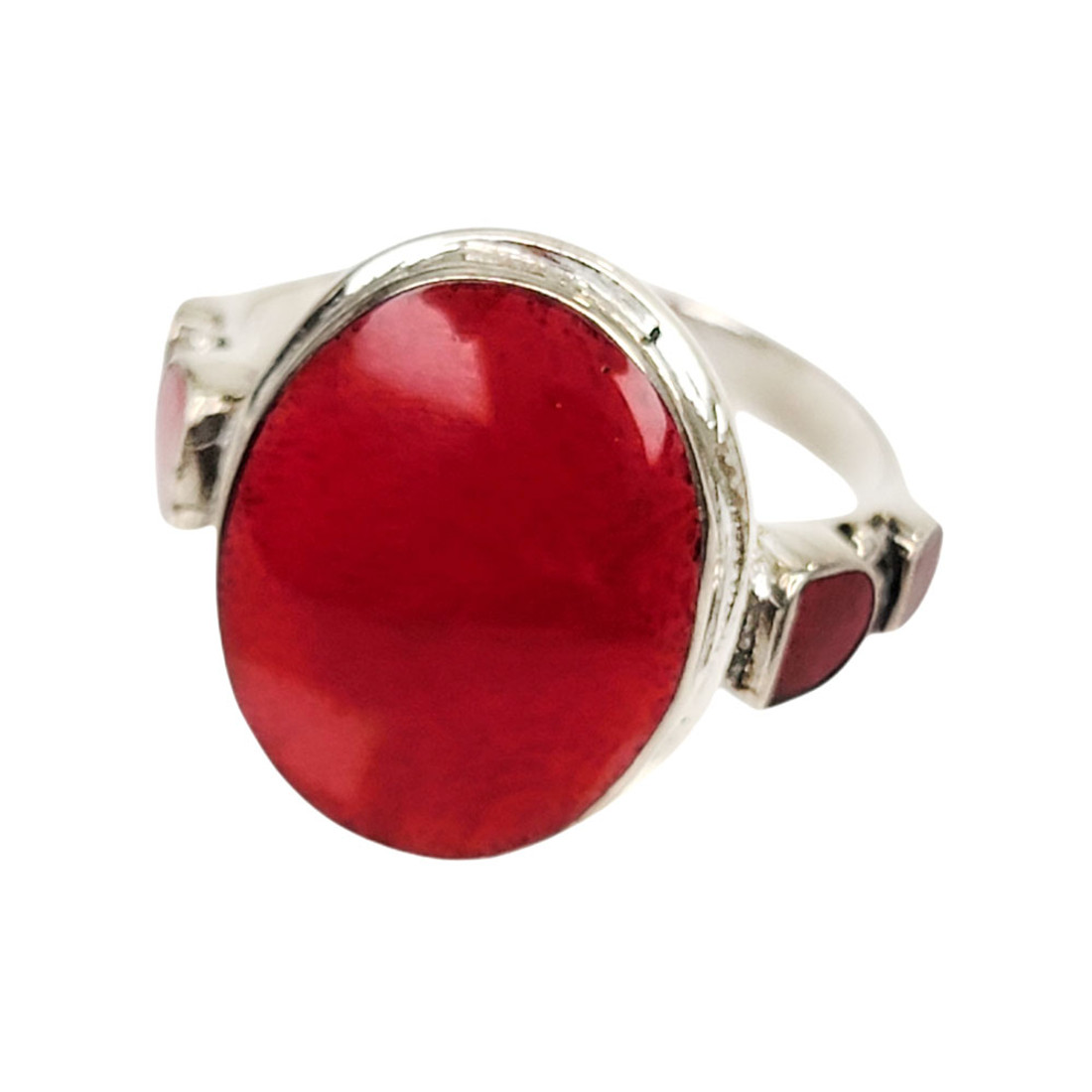 Red Coral sterling silver ring. 