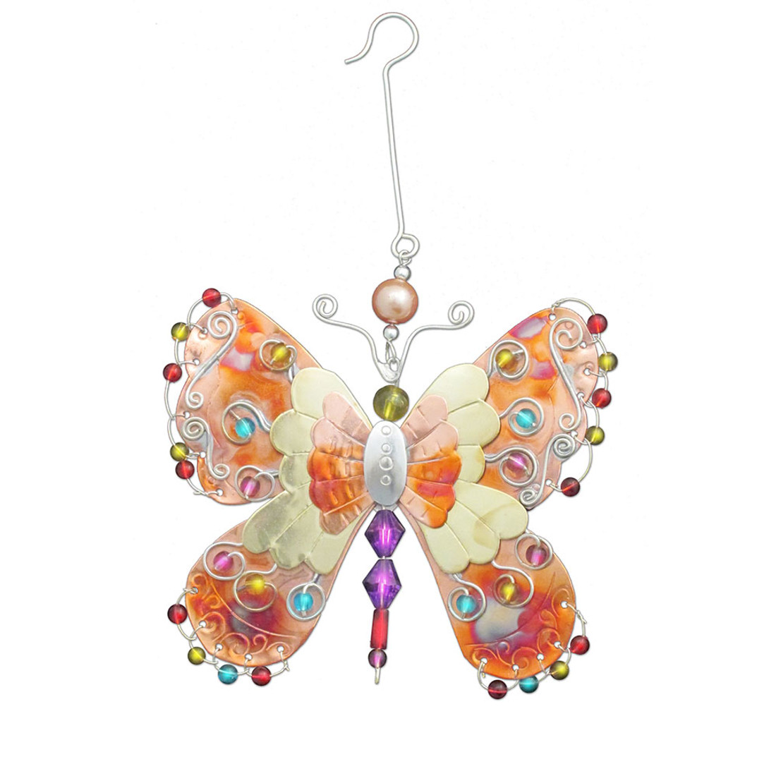 Bright wings butterfly metal beaded Christmas ornament. 