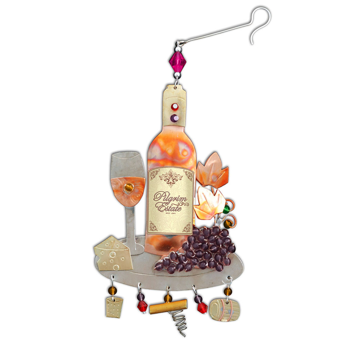 Wine bottle and glass Chirstmas ornament. 