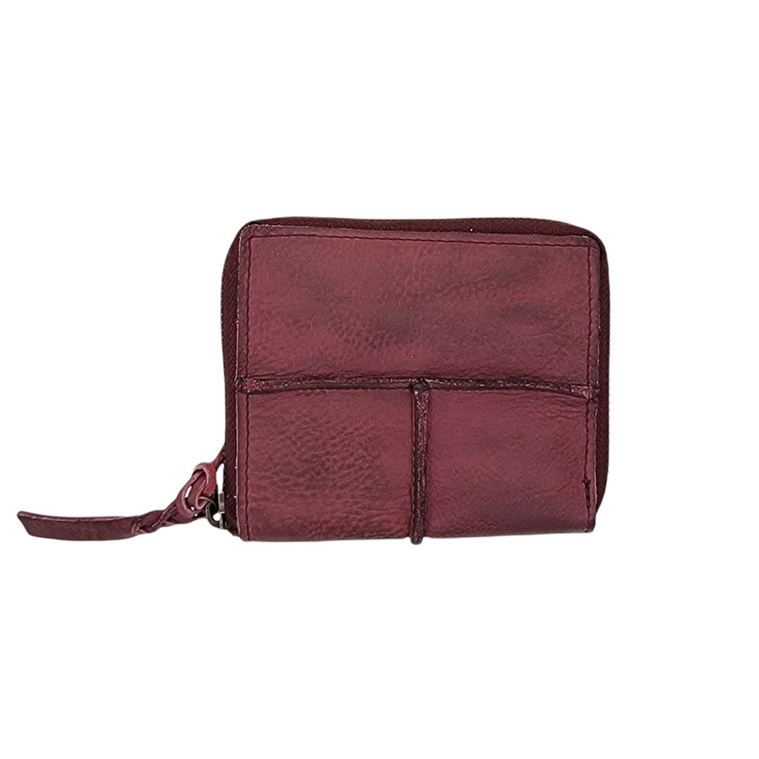 Soft burgundy leather zip-around wallet. 