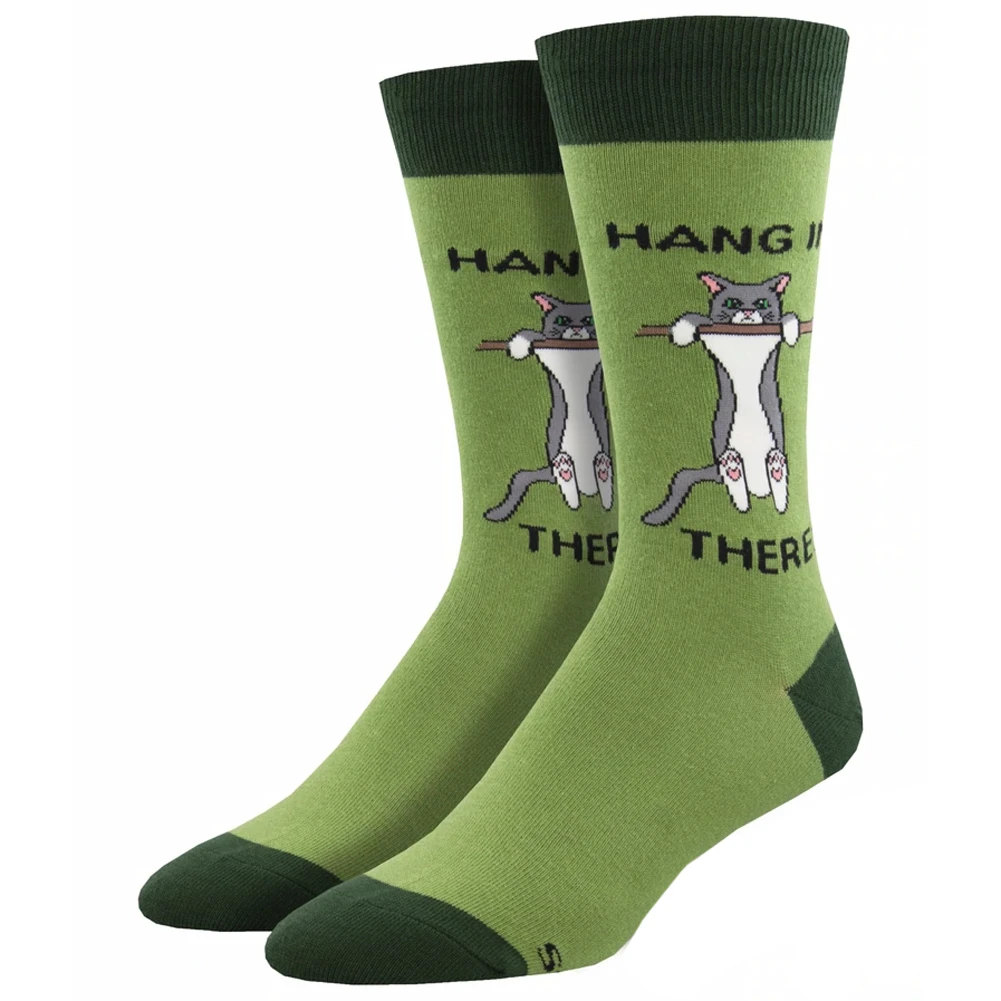 Hang In There Kitty Cat Men's Novelty Socks