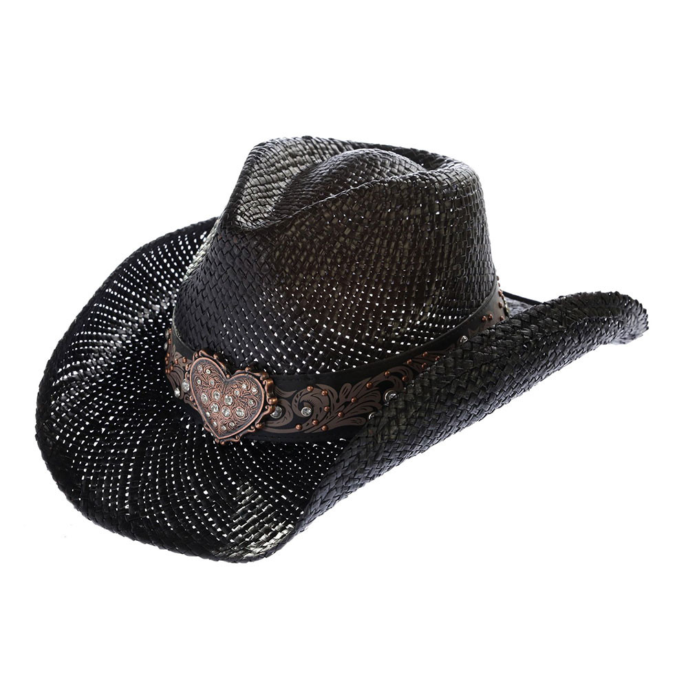 Women's Flint heart bling cowboy hat black. 